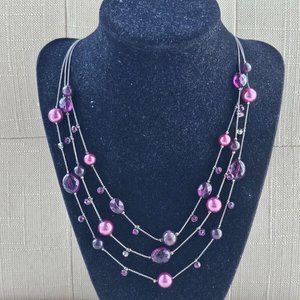 Mixit Women Necklace Faux Purple Stone Beads Faux Pearl Fashion Jewelry New